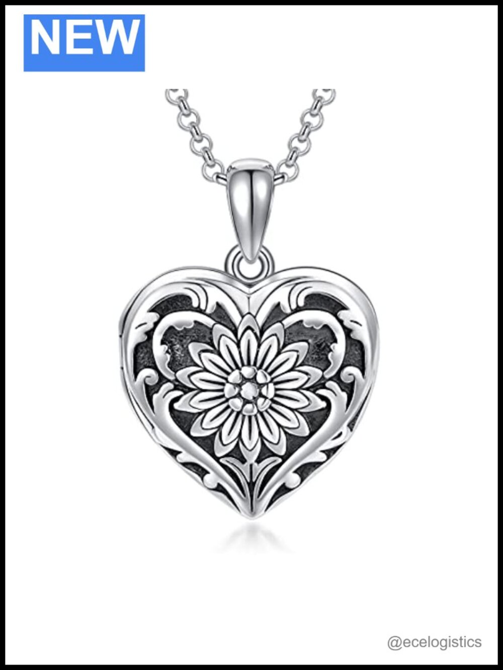 Sterling Silver Sunflower Heart Locket Necklace 20 Inch Photo Pendant